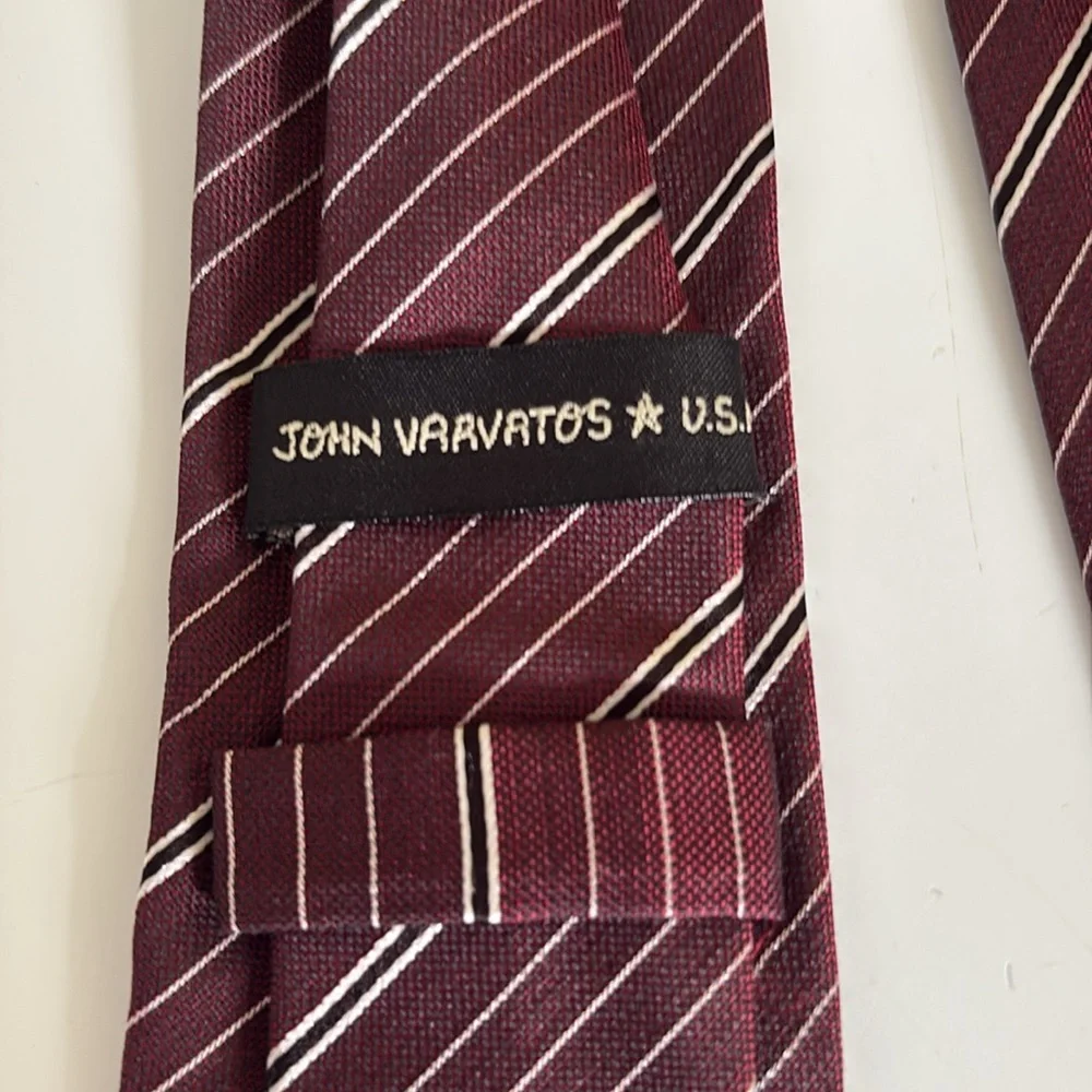 John Varvatos Burgundy Striped Narrow Silk Tie